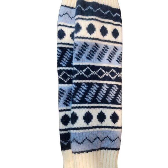 Vintage Knit Leg Or Arm Warmers Patterned Blue - Picture 2 of 4